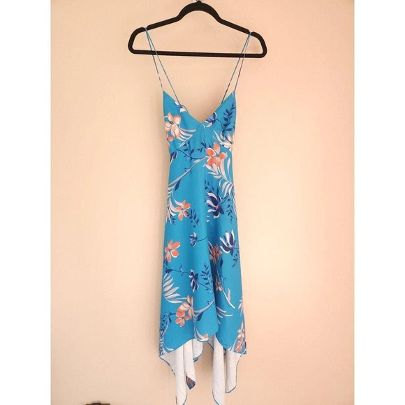 NWD Scanlan Theodore Leafy Print Asymmetrical Hem Dress Size US 4 Blue - Picture 8 of 15